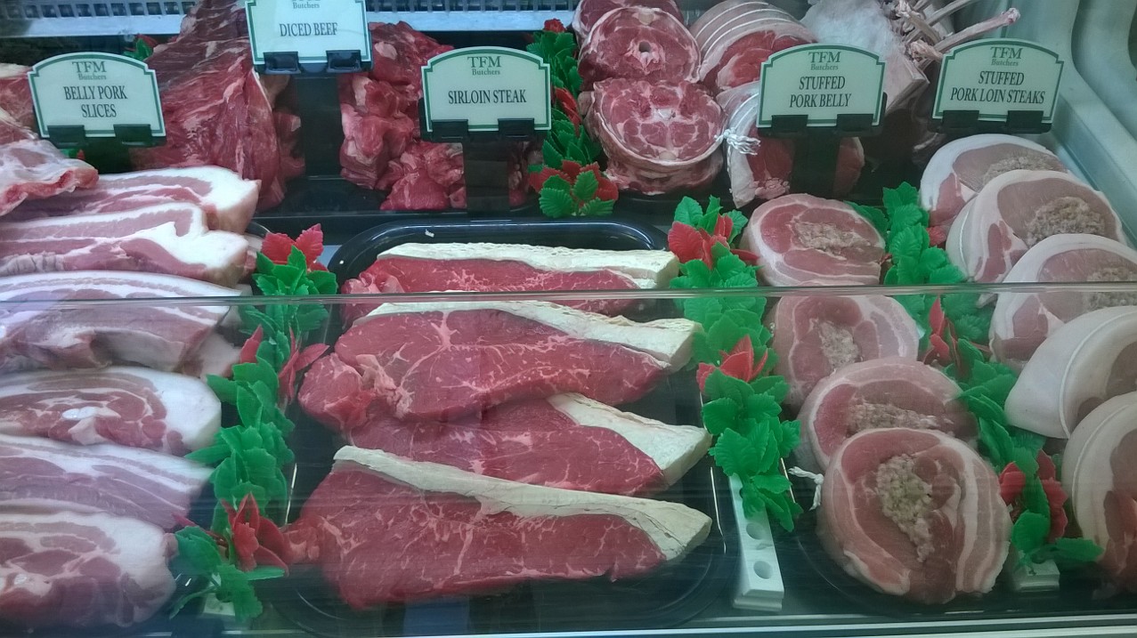 Meat display in butcher shop