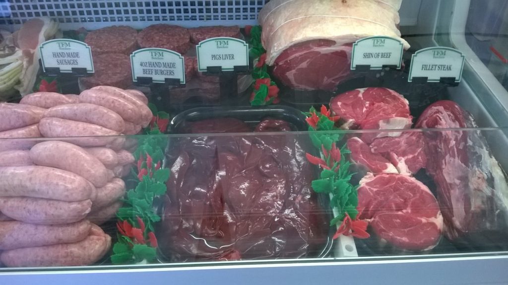 Meat display in butcher shop